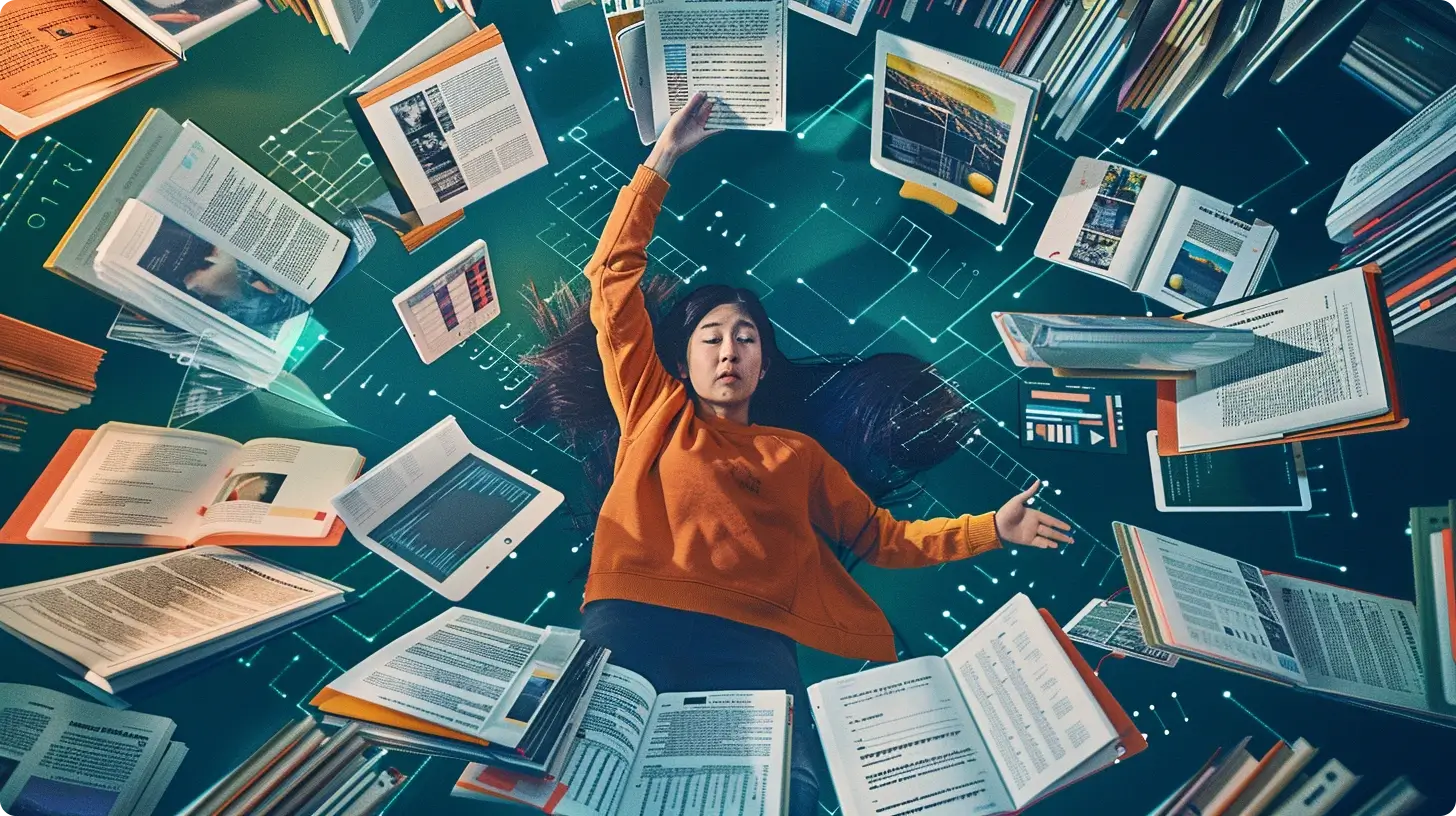 An AI generated image depicting Ways AI Tames Information Overload for Knowledge Workers