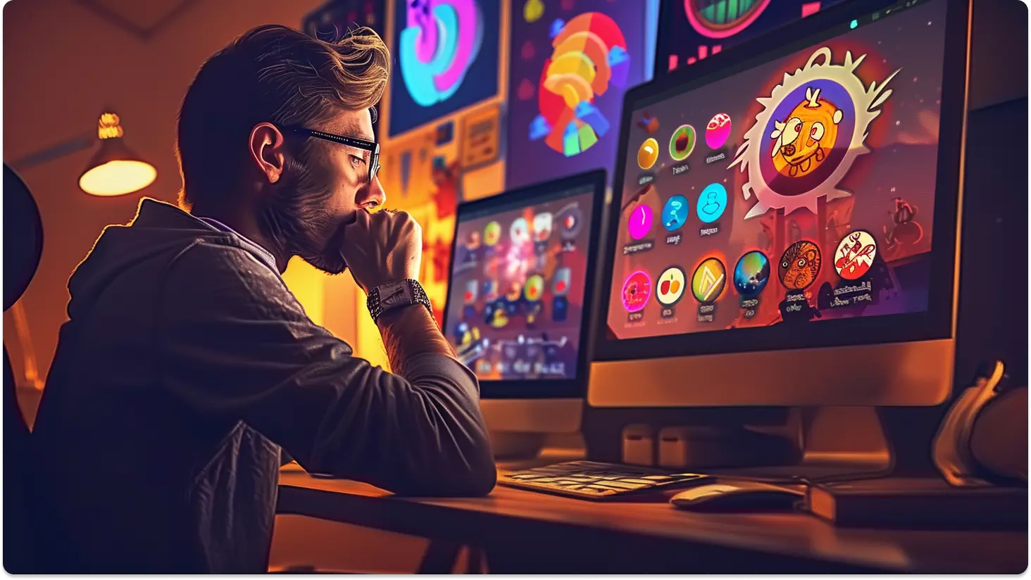 a digital marketer thinking in front of his computer on how to boost productivity in content marketing.