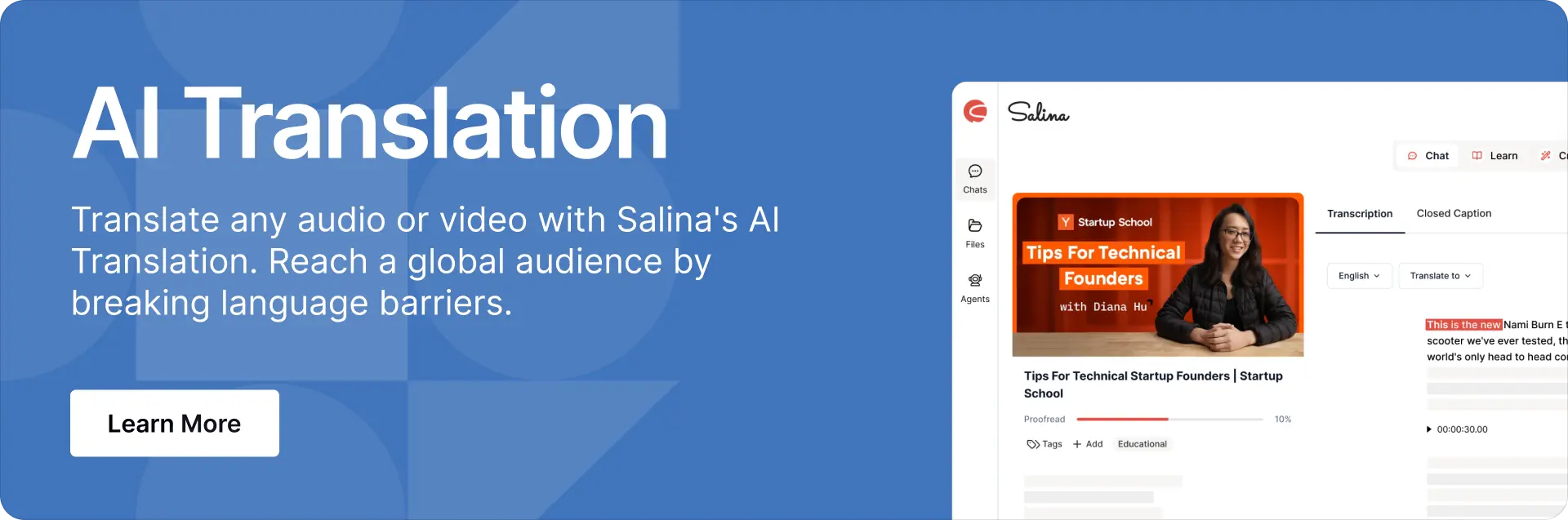 Salina's AI translation feature.