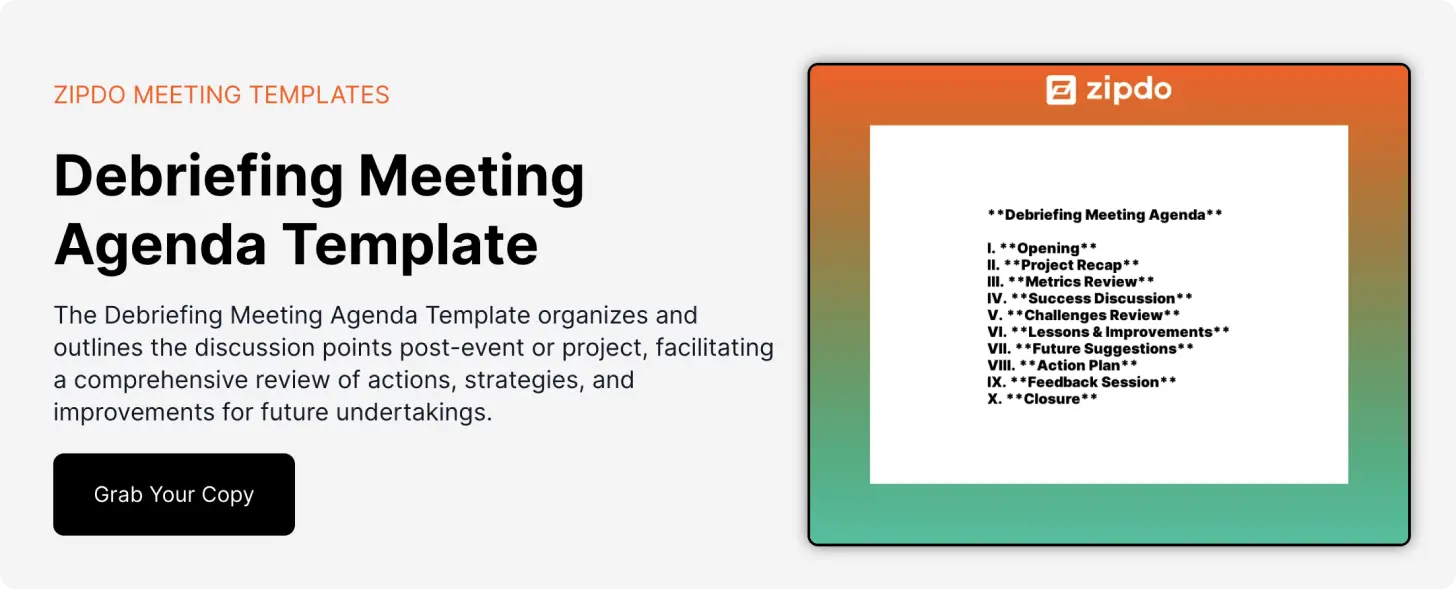 Debriefing Meeting Agenda Template for effective meeting debrief.